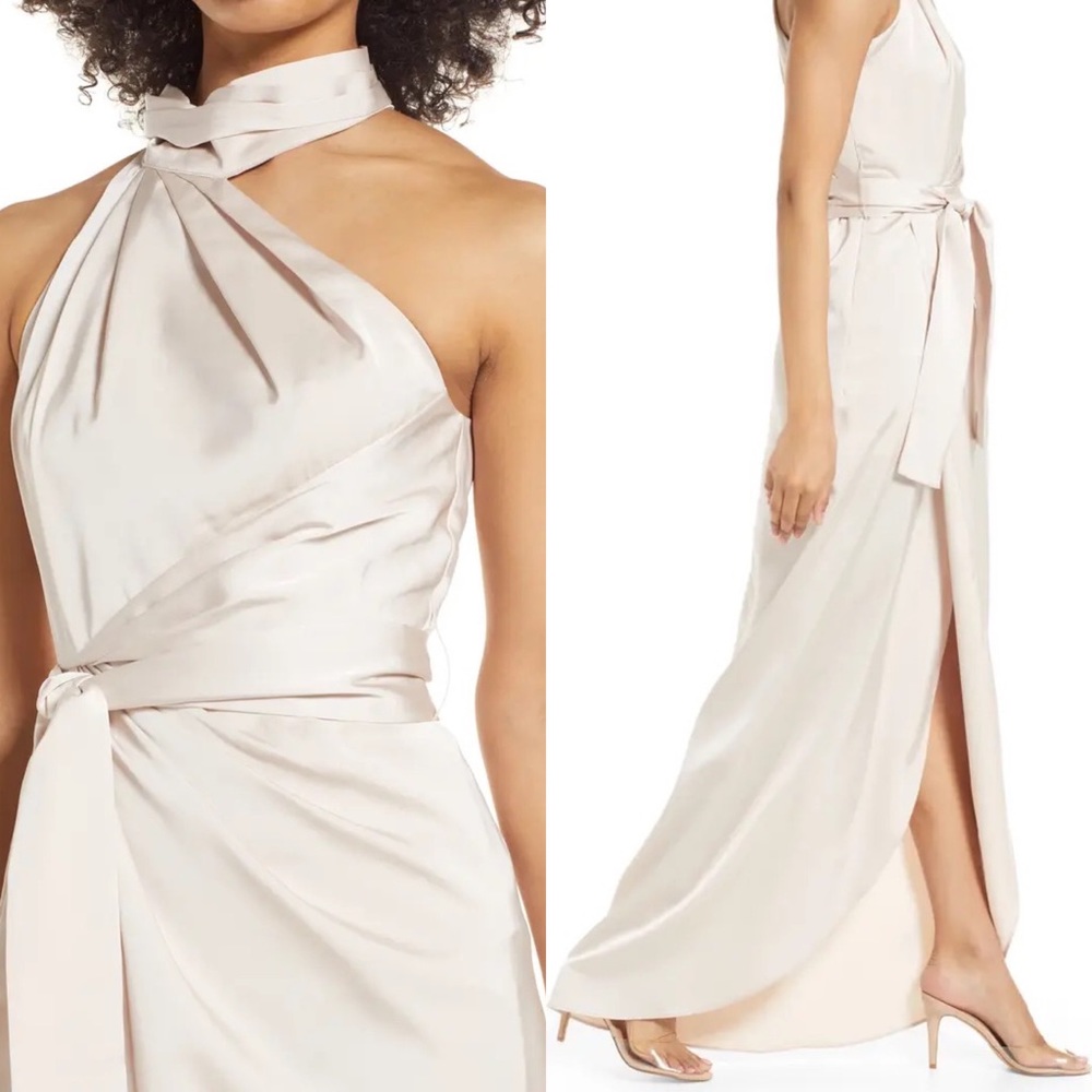 ELLE ZEITOUNE Grace Halter Neck Satin Wrap Dress, XL, NWT, belt missing